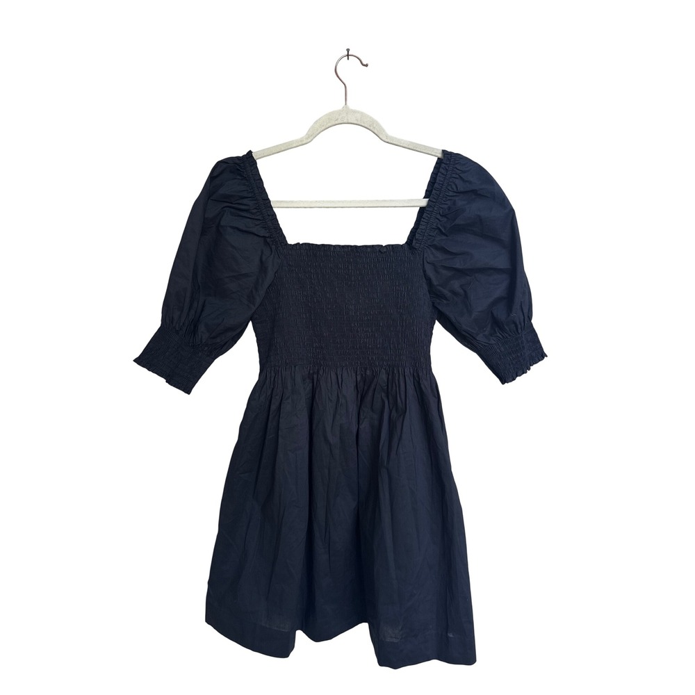 Hill House Home The Nap Dress Black Smocked Puff Sleeve Mini Dress Size Small